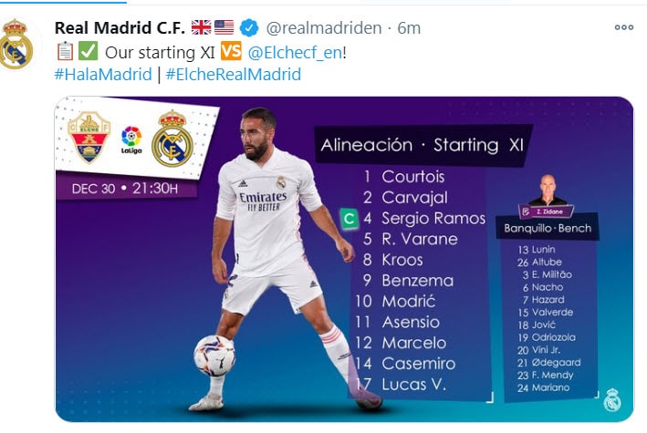 تشكيل ريال مدريد لمباراة إليتشي اليوم