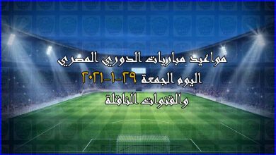 صورة مواعيد مباريات الدوري المصري والقنوات الناقلة اليوم الجمعة 29-1-2021