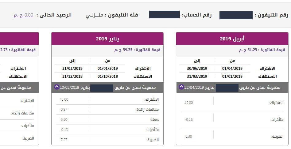 طريقة دفع فاتورة التليفون الأرضي شهر يوليو 2019 على رابط موقع المصرية للاتصالات