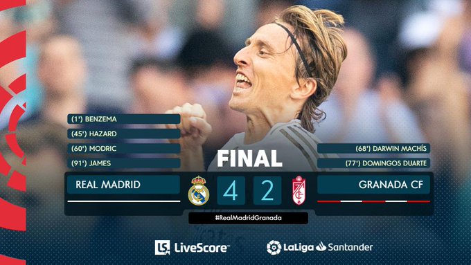 ملخص أهداف فوز ريال مدريد علي غرناطة 4-2 في الليجا